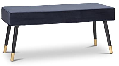 LIFA LIVING Blaue Bank aus Samt, Luxuriöse Sitzbank für Schlafzimmer, Wohnzimmer & Flur, Polsterbank für den Innenbereich, Samt-Pouf in 101 x 42 x 45 cm
