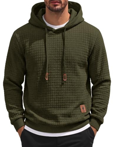 Coofandy Herren Sweatshirt Hipster Gym Langarm Kordelzug Kapuze Plaid Jacquard Pullover Hoodies - Grün - Large