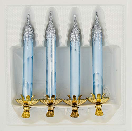 4tlg. Glas-Baumkerzen Set in 'Ice Blau Silber' mit Metall-Clip - Vintage Glas Weihnachtsbaumkerzen Christbaumschmuck - Baumschmuck -