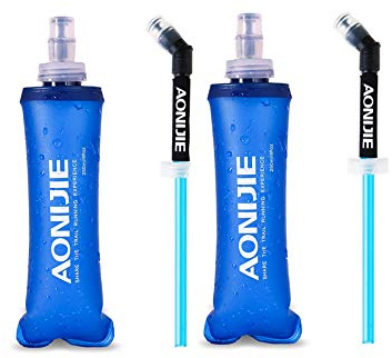 AONIJIE TPU Soft Folding Water Bottles Collapsible Flask for Hydration Pack for Running Hiking Cycling Climbing Pack of 2 (250ml with Straw -Pack of 2)