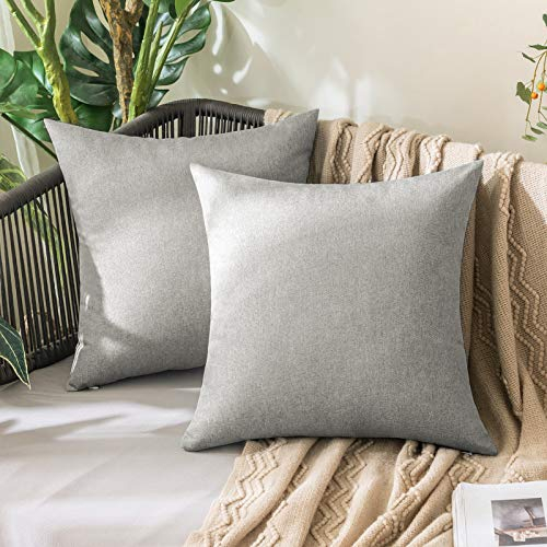 MIULEE 2er Set Wasserdicht Kissenbezug Outdoor Sofakissen Dekokissen Modern Kissenbezüge Dekorativ Kissenhülle Deko aus Polyster Leinen-Optik für Garten Sofa Wohnzimmer Bett 45x45 cm Grau Weiß