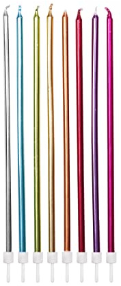 Anniversary House Pack Of 16 Extra Tall Slim Birthday Cake Candles With Holders, Metallic Rainbow Mix, 18 Centimeters, Strong And Sturdy, AHC235