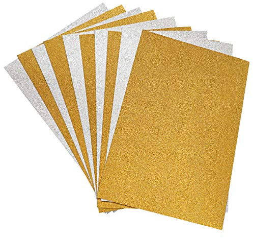 Qililandiy 10 Stück Glitzer Karton Papier Dekorpapier A4 Karte Glitzerpapier Einseitige Bastelpapier zum DIY Basteln Scrapbooking Einladungskarten (Gold mit Silber)