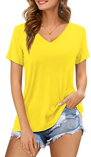 Florboom Ladies Summer Tops Loose Elegant Casual Blouse Long T-shirts Yellow Size 14 16