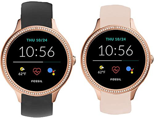 SkyBand Puro Moda Silicone Classica Cinturino Compatibile per Smartwatch Fossil Smartwatch GEN 5E 42mm (Nero + Rosa)
