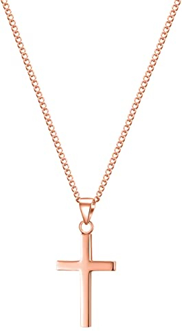day.berlin Damen Kreuzkette Vice in Rosegold 45+5cm mit Kreuz Anhänger (13x28mm) feine Panzerkette Edelstahl 18k vergoldet für Frauen