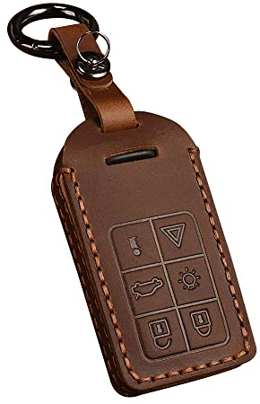 HIBEYO Autoschlüssel Hülle Passt für Volvo Schutzhülle Schlüsselbox Schlüsselhülle Leder Cover für Volvo XC60 XC70 S40 S60 V70 S60l S80l Schlüsseltasche Fernbedienung Schlüssel Fall-6 Tasten Braun