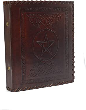 ROOGU Lederordner A5 – Pentagramm Symbol – Handmade in Indien – Büffelleder Ringbuch – 2-Ring System – Mystisch & Gothic – Dokumentenordner für Klarsichthüllen