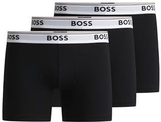 BOSS Mens BoxerBr 3P Power Three-Pack of Stretch-Cotton Boxer Briefs with Logos Black