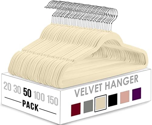 Utopia Home - Grucce in velluto - Antiscivolo e resistenti con barra per cravatte - Grucce salvaspazio per camicie, giacche e vestiti (Avorio, Confezione da 50)