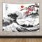 Japanischer Wandteppich, Kanagawa Große Welle Wandteppich, Kirschblütenbaum mit Sonne, schwarz-weißer Mount Fuji mit Kirschblüten, Sakura-Blumen-Wandteppich für Heimdekoration, 202,4 x 152,4 cm