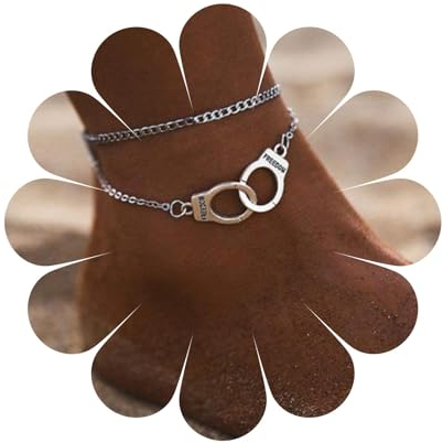 Aneneiceera Boho Silber Handschelle Knöchel Armband Freiheit Fußkettchen Armband Barfuß Sandalen Kette Fußkettchen Hochzeit Sommer Fußschmuck Für Frauen Und Mädchen