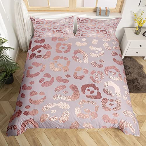 Homewish Cheetah Print Bedding Sets Double,Rose Gold Colored Leopard Print Comforter Cover,Luxury Pink Sequin Duvet Cover,Safari Animal Bedding,Ultra Soft Cozy Durable Quilt Cover