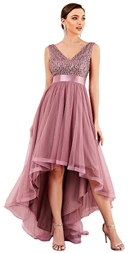 Ever-Pretty Women's Elegant V-Neck Sleeveless Tulle Floor Length Sequins Bridesmaid Dress Orchid 12UK