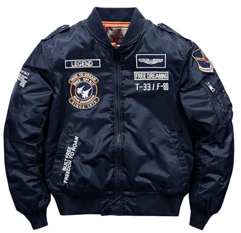 BININBOX Veste d'aviateur militaire pour homme Veritable Classique Col montant Jacket d'hiver en coton Chaude (FR/ES, Alpha/lettres, 3TG, Taille normale, Taille normale, Bleu)