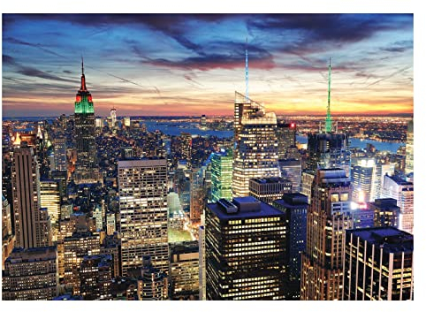 Vlies Fototapete New York Stad bei Nacht Panorama Skyline - inkl. Kleister - für Wohnzimmer Schlafzimmer Vliestapete Wandtapete Vlies Tapete Motivtapeten Montagefertig (312x219 cm)