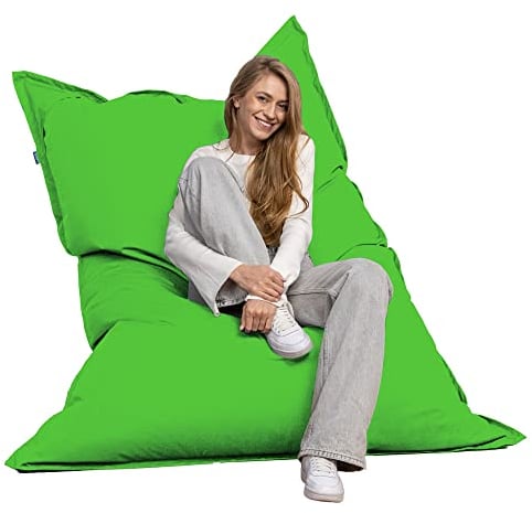 Bruni Riesen-Sitzsack Caree in Grün – rechteckiger XXL-Sitzsack mit 140x180 cm und 400 l Füllung, Bean-Bag mit Innenhülle, Liegesack, Abnehmbarer Bezug, Indoor und Outdoor, aus Deutschland