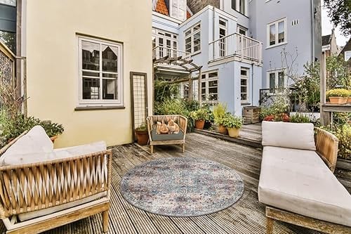 The Carpet Palma - vielseitiger Indoor- & Outdoor-Teppich, modernes Design, Wohnzimmer, wetterfest & UV-beständig, langlebig und pflegeleicht, Balkon, Wintergarten, Mehrfarbig, Bunt, 120 cm Rund