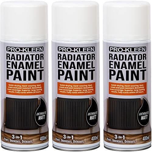 Pro-Kleen Radiator Enamel Spray Paint Anthracite Matt 3 x 400ml - Heat Resistant up to 100ºC - For Radiators, Hot Pipes, Water Tanks & More - Fast Drying & No Primer Needed