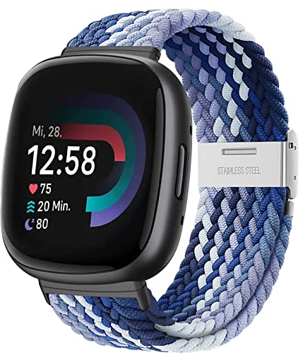 YASPARK Solo Loop Armband für Fitbit - Verstellbarer Geflochtener Elastischer Sportarmband aus Nylon für Fitbit Versa 3, 4 und Sense 2