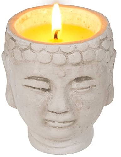 mtb more energy Deko Citronella Kerze ''Melting Mind'' - Thai Buddha aus Zement - Höhe 9 cm - Zitrus-Duft - Dekoration Windlicht Teelichthalter Kerzenhalter