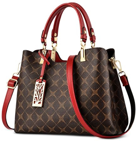 DIRRONA Damen Handtasche Mittel Schultertasche Casual Umhängetasche PU Leder Tasche Shopper Party Top Tragetasche Eleganter Druck Frauen Henkeltaschen Mit Anhänger