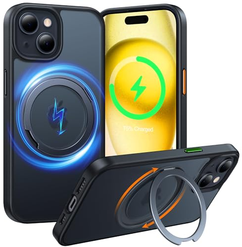 TORRAS Ostand R 360° Magnetischer Ring Ständer für iPhone 15 Hülle für MagSafe [Zertifiziert Stoßfest] Schlankes Luxus Handyhülle Schwarz