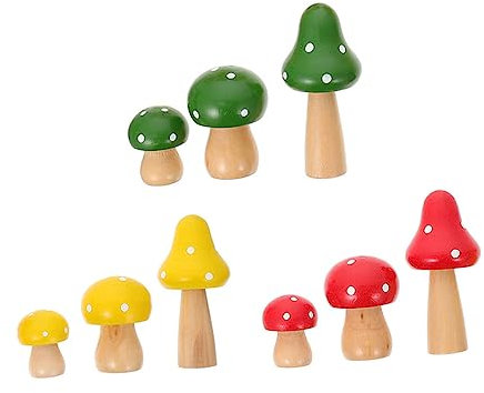 VILLCASE Holz Pilzfiguren 3 Stück für Bonsai und Topfpflanzen Deko