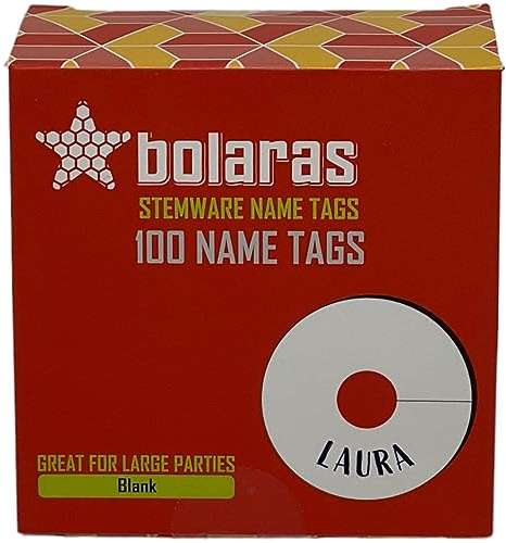 Bolaras Stemware Drink Name Tags for Wine Glasses (100 Tags), Champagne Flutes, or Cocktails, Cute DIY Identification Markers, Disposable Paper Tag for Party Guests - Blank, Paper, No Gemstone