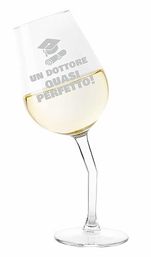 Colorfamily Calice Storto Laurea Un dottore quasi perfetto Vino 50 cl con incisione Idea regalo divertente