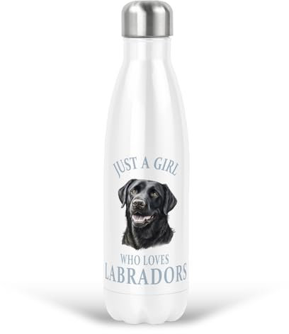 Black Labrador Gift Just A Girl Who Loves Labradors Water Bottle Stainless Steel Insulated Thermal for Women, Birthday, Christmas 17oz/500ml (Face with Blue Text)