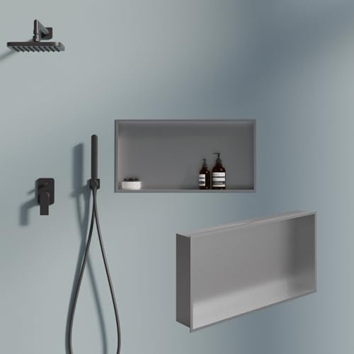 Mensola doccia fai da te, 60 x 30 cm, in acciaio inox spazzolato, montaggio a incasso, per doccia