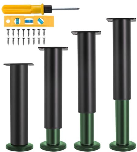 Jiaxitek Pieds de meubles réglables en métal de 18 à 30 cm, 4 pieds centraux de lit robustes en hauteur, avec grands pieds circulaires pour commode, meuble TV, canapé, lit, table basse, JX038