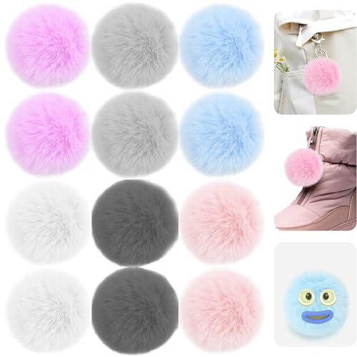 12 Stück Plüsch-Pompons, Künstliche Plüsch-Pompons, Diy Künstliche Fuchsfell Flauschige Pompons Mit Elastischen Schlaufen, Geeignet für Hüte, Schlüsselanhänger, Schals,Taschenzubehör (6 Farben)