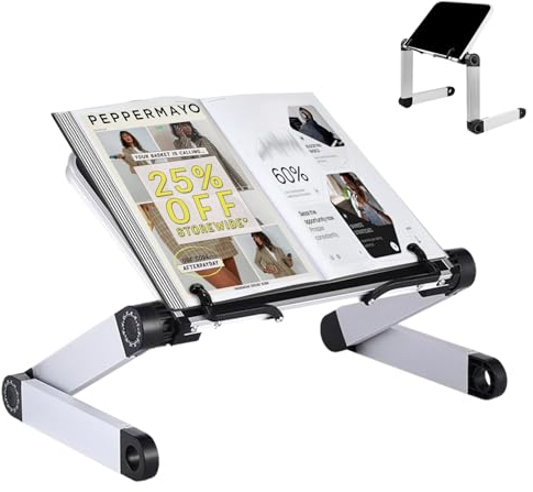 Support Livre - Hauteur Réglable Porte Livre avec Bras en Aluminium Durables, Repose Livre Pupitre de Lecture pour Couvertures Rigides épaisses, Recettes, Ordinateur et iPad