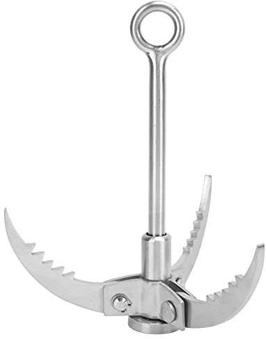 HERCHR Grappling Hook, Reliable Folding Survival Hook Stainless Steel Grapple Claw Functional Grappling Hook and Carabiner for Mountain Climbing Boat