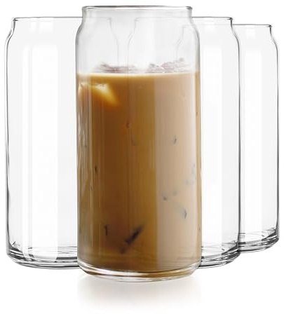Libbey Classic Can XL Set of Drinking Glasses, Iced Coffee Cups Set of 4, 20 Oz, Dishwasher Safe Glass Beer Cups for Beverages and Cocktails