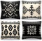 Cheekywares Boho Kissenbezug 45x45cm Schwarz und Weiß Dekorative Kissenbezüge Azteken Stammes Ethno Sofakissen Dekokissen Wohnzimmer Schlafzimmer Garten Outdoor Couch Kissenhülle 4er-Set
