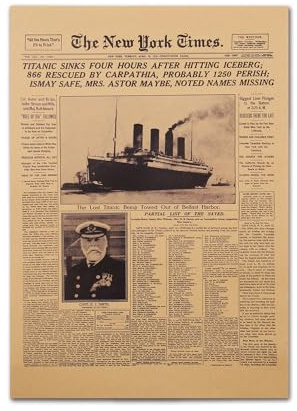 HAOHUODUO Poster, Motiv: Titanic-Katastrophe, ungerahmt, New York Times 1912, Vorderblatt, Nachbildung auf Kraftpapier, Retro-Western-Kunstdrucke für Heimdekoration, Gedenken an die historische