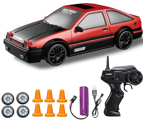 DYOUen RC Drift Car, 1:24 Rennen mit 4WD Ferngesteuertes Auto 2.4Ghz Spielzeugauto Rennauto mit Arbeitsscheinwerfern Austauschbare Reifen 2 Wiederaufladbare Batterie (rot)