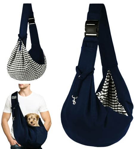 FainFun Reversibile Borsa Trasportino per Cani, Regolabile Borsa a Tracolla per Animali Domestici, Borsa da Viaggio per Trasportino per Cani da Passeggio, Borsa Trasportini Cani Portatile (Blu Scuro)