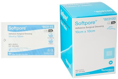 Softpore 803115 Dressing 10 x 15 (Pack of 50) & 99XX0047 Adhesive Surgical Dressing, 10cm x 10cm, Pack of 50