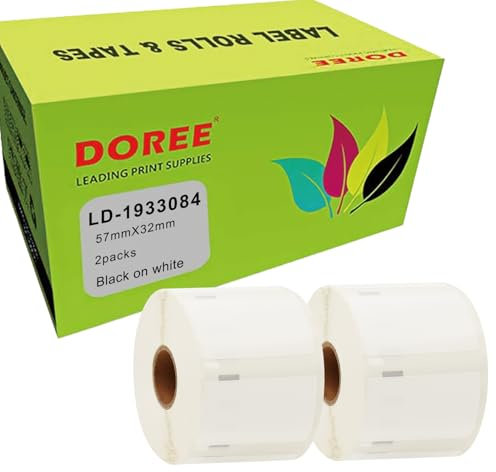 Doree 57x32mm weiße Durable LabelWriter Etiketten 1933084, 100% wasserfest und reißfest, kompatible Geräte: LabelWriter 4XL, 450, 450 Twin Turbo (2er Pack, 800 Einzelaufkleber pro Rolle)