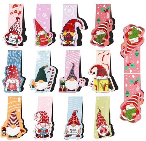 Agoer Lesezeichen Weihnachten 12 Stück, Weihnachtswichtel Magnetische Lesezeichen Kinder, Seiten Clips Mitgebsel Weihnachten Kinder - 12 Verschiedene Wichtel für Kinder Schüler Lehrer