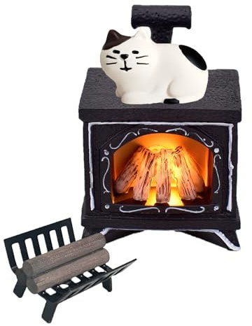 Decoracion Navidad Ropa, Accesorios Pueblo NavideñO Led Chimenea En Miniatura,Figuras De Navidad con Luz Accesorios, Manualidades Navidad Lindo Gato