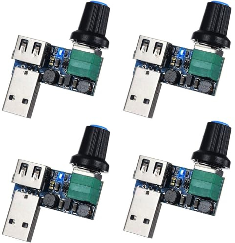 RUNCCI-YUN 4Pack USB Fan Speed Controller, Mini Fan Speed Controller, DC 5 V Continuous USB Fan Speed Controller DC 5V Regulator Speed Controller with LED-Kontrollleuchte with Switch