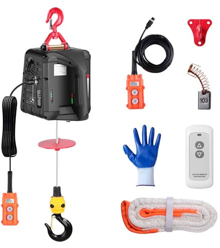 UwinVwin 3 in 1 Electric Winch, 1100 Pound, 1500W, 110V/120V, 22.9 Feet Lifting Height, 16 Feet/Min With Wired & Wireless Remote Controls Options and Overload Protection, D Crane
