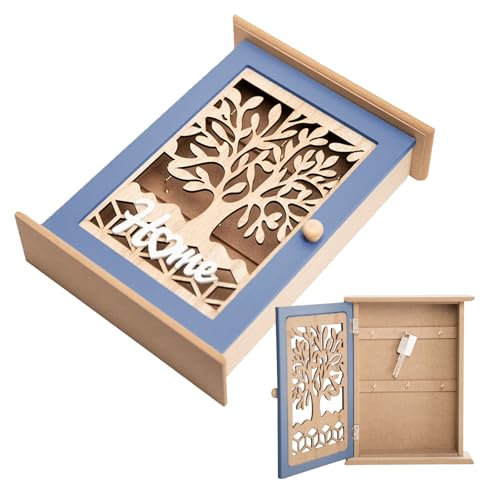 Doafoce Boite a Clef Boîte à clés en Bois avec 6 Crochets à Clés Armoire à clés en Bois avec Arbre de Vie Boite a Clef Decorative Murale pour entrée, Couloir, Bureau(28,5x22x7cm)