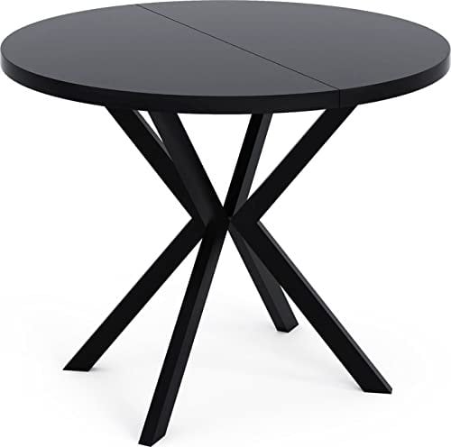 WFL GROUP Runder Ausziehbarer Esstisch - Loft Style Tisch mit Metallbeinen - 120 bis 200 cm - Industrieller Tisch für Wohnzimmer - Spacesaver - Schwarz - 120 cm