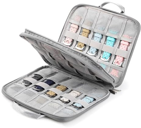 CENPEK Uhrenarmband Aufbewahrungsbox 40 Fächern, tragbare, lange Aufbewahrungstasche mit Doppelschicht, grau zum Ordnen und Tragen von Gurten und Accessoires für Damen und Herren (31 x 23 x 3 cm)